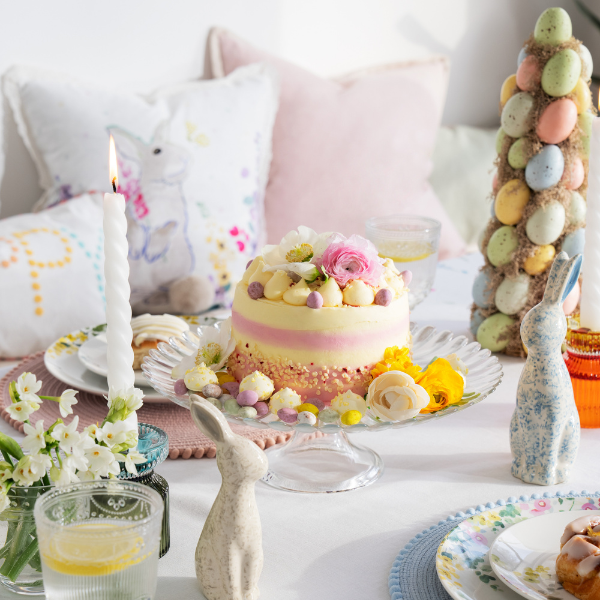 Easter tableware from Next and a colourful decorated cake.