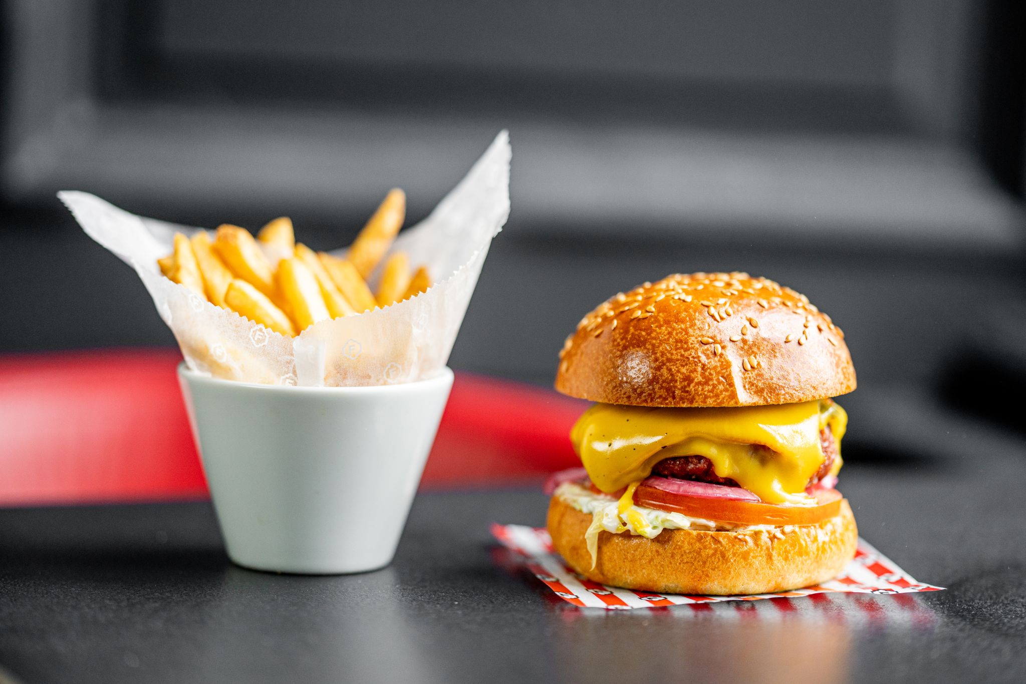 vegan burger and chips from Fridays